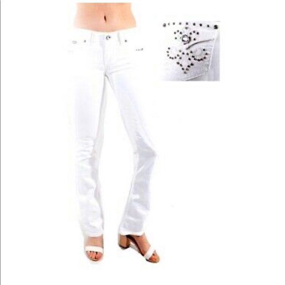 white denim bootcut jeans